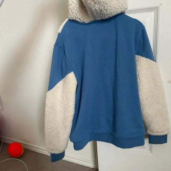 Cat & Jack hoodie Sherpa sz 6-7 blue monster full zip up sweatshirt fall winter - Picture 9 of 14